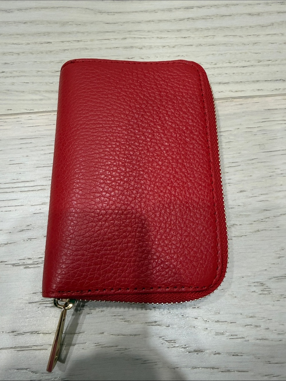 Red Pebbled Leather Zip Wallet